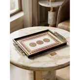 Dijital Baskılı Cam Servis Tepsisi – Sedef Motifli, Metal Kulplu 46x28 cm