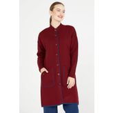 Dik Yaka Cepli Uzun Triko Ceket - Bordo