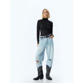 Dik Yaka Drapeli Bluz Uzun Kollu Slim Fit