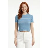 Dikdörtgen Desenli Marul Kenar Crop Triko Bluz