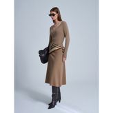 Dilvin 80390 Beli Lastikli Örme Midi Etek-Vizon - 36