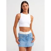 Dilvin 80566 Boxer Detaylı Denim Mini Etek-Mavi - 36