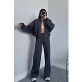 Dip Moda kadın 3 iplik içi pamuklu kışlık eşofman takımı GTS018 - Antrasit