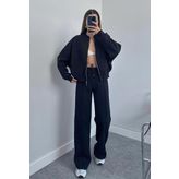 Dip Moda kadın 3 iplik içi pamuklu kışlık eşofman takımı GTS018 - Siyah