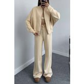 Dip Moda kadın şardonlu üç iplik eşofman takımı GTS018 - Bej