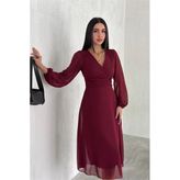 Dipmoda Kadın Bordo Astarlı Şifon Elbise Dpk30281