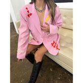 Distimi Nakış Detaylı Blazer Ceket - Pembe
