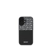 DKNY iPhone 16 Repeat Texture Pattern Kartlıklı Siyah Telefon Kılıfı