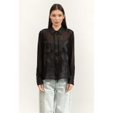 Dkny L/S Chiffon Logo Btt Gömlek, M, P5HM5CJY, BLACK, Kadın