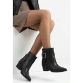 DMR Elegance Foze Siyah Cilt Topuklu Tokalı Bot