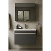 Dmz Home Concept Arista 80 Cm Antrasit Banyo Dolabı Takımı – Tamamı Mdf, Seramik Lavabolu, Alt Dolap Ve Aynalı Üst Dolap Gri