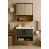 DMZ Home Concept Legna 80 Cm Antrasit&Ahşap renkli, Tamamı MDF, Banyo Dolabı Takımı