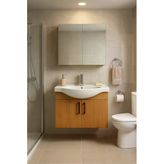Dmz Home Nova 80 Cm, Tamamı Mdf, Ahşap Renkli, Oval Seramik Lavabolu, Aynalı, Alt Ve Üst Dolaplı, Banyo Dolabı Takımı