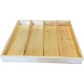 Doğal Ahşap 4 Bölmeli Çekmece Içi Organizer Seti, Tahta Kaşık ve Maşa - Altın