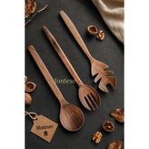 Doğal Ceviz Ağacı Ahşap Tahta Kaşık Spatula Kevgir Çatal Seti Ağaç Kaşık (3 Lü Set) - Genel