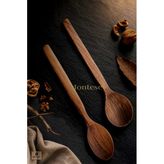 Doğal Ceviz Ağacı Ahşap Tahta Kaşık Spatula Seti Ağaç Kaşık (2Li Set) A1