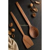 Doğal Ceviz Ağacı Ahşap Tahta Kaşık Spatula Seti Ağaç Kaşık (2Li Set) A2
