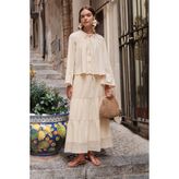 Dokulu Işlemeli Katlı Uzun Etek Sarı
