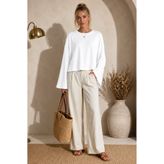 dolabımdakalsın Kadın beyaz oversize düşük omuz bisiklet yaka basic bluz TG006