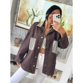 Dolce Queen Kadın Taş Detaylı Kahve Oversize Jean Gömlek – Işıltılı Denim Şıklığı✨ - Kahverengi