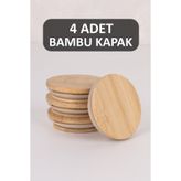 Dolkin Home Bambu Kavanoz Kapağı 4 Adet - Vakum Kapak 6 cm Baharatık Kapağı