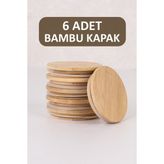 Dolkin Home Bambu Kavanoz Kapağı 6 Adet - Vakum Kapak 8 cm - Ahşap - Bej