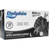 Dolphin Nitril Muayene Eldiveni Pudrasız Siyah L 100 Adet Extra Kalın 2'li Ekonomik Paket - 2 Adet
