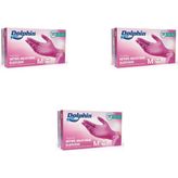 Dolphin Tek Kullanımlık Pembe Nitril Eldiven - Muayne Eldiveni Medium Orta Boy - 100'lü 3 Paket