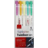 Dong-A Twinliner Soft 5'li Fosforlu Kalem Seti – Neon Sarı, Altın Sarı, Pembe, Gök Mavisi, Zümrüt, 2,2 mm Yuvarlak Uç