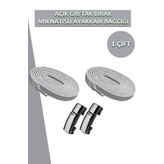 Dopar Elastik Akıllı Kilitli Bağcık Mıknatıslı Metal Tak Bırak Spor Ayakkabı Bağcığı 100 CM Açık Gri