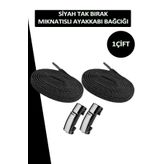 Dopar Elastik Akıllı Kilitli Bağcık Mıknatıslı Metal Tak Bırak Spor Ayakkabı Bağcığı 100 CM Siyah