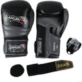 Dragondo 30096-P Attack-6 Boks Eldiveni Seti (Eldiven+Bandaj+Dişlik) - Siyah - 8 oz