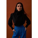 Drape Detaylı Bluz - SİYAH
