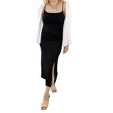 Drape detaylı siyah ince askılı elbise