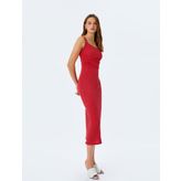 Drape Detaylı Slim Fit Midi Boy Tek Omuz Elbise