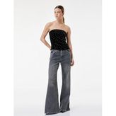 Drape Detaylı Taşlı Straplez Kadife Bluz