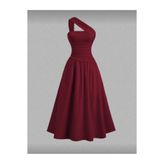 Dressco Vanessa - Tek Kol Kalın Askılı Drapeli Maxi Elbise