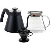 Drip Kettle Siyah 1200ML + Kahve Dükkanı Demleme Sürahisi 600 ml + Kahve Dükkanı Epinox V60 Dripper Seramik Siyah