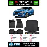 Drs Tuning S-Dizayn Renault Megane 4 Sedan 3D Pro Havuzlu Paspas ve Çift Kulak Bagaj Havuzu Seti (2'li SET) 2016-2021 A+ Kalite
