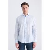 Ds Damat Regular Fit Mavi Baskılı%100 Pamuklu Gömlek