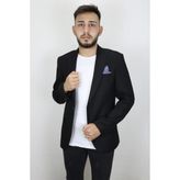 Duayen Fistan Store Erkek Siyah Düz Italyan Kesim Dar Kalıp Tek Düğme Blazer Ceket - 48