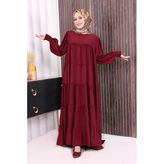 Dubai Katlı Salaş Elbise 6023 Bordo
