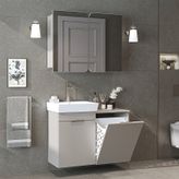 Dubai Sepetli Mdflam Banyo Dolabı, Lavabolu Banyo Alt Dolabı + Aynalı Banyo Üst Dolabı Takımı Kumtaşı