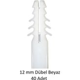 Dübel, 12 mm Beyaz Dübel, 40 Adet