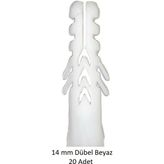Dübel, 14 mm Beyaz Dübel, 20 Adet