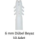 Dübel, 6 mm Beyaz Dübel, 10 Adet