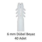 Dübel, 6 mm Beyaz Dübel, 40 Adet