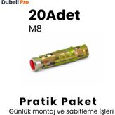 Dubell Pro S Tipi Çelik Çekmeli Dübel M8 (20 Adet) - Pratik Paket