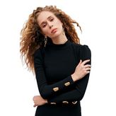 Düğme Detaylı Crop Bluz - SİYAH