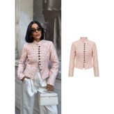 Düğme Detaylı Toz Pembe Ceket - S